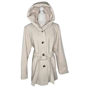 Croft & Barrow EUC winter spring fall coat belted hooded XL white cream